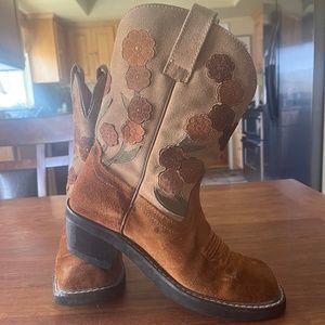 Ariat Doll Baby Chestnut Floral Western Cowboy Square Toe Boots 8 B Rodeo 16230